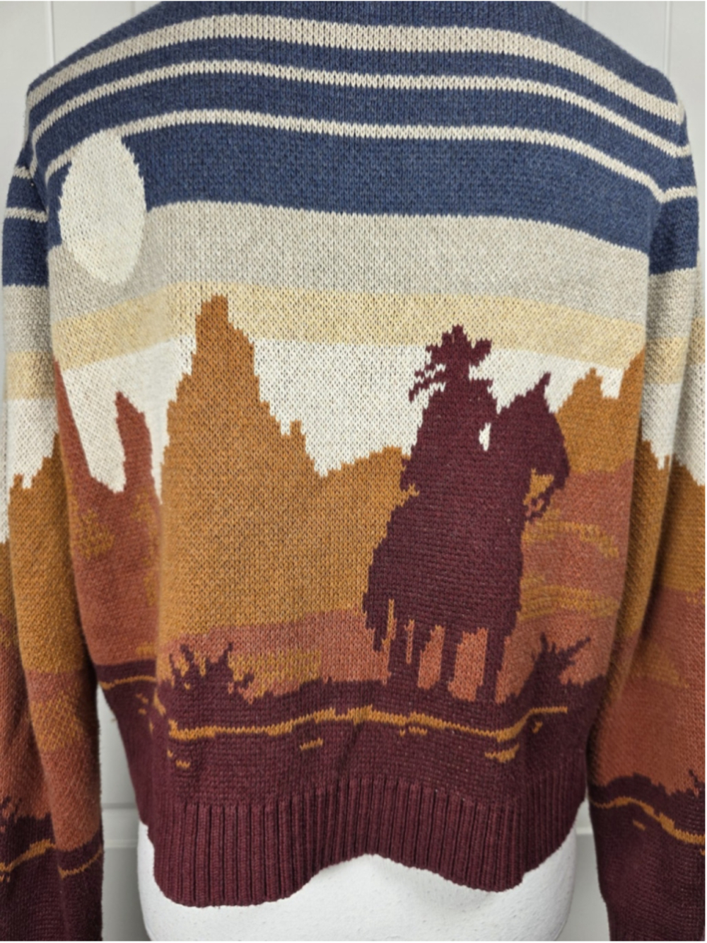 Pendleton Western Scenic Cardigan Women S Cowboy Horse Blue Rust Cotton Sweater - Picture 11 of 14